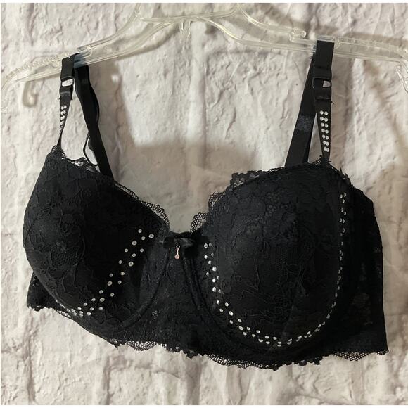 New Pure Beauty Size 42C Bra Rene Rofe Underwire Black Lace - Picture 1 of 5